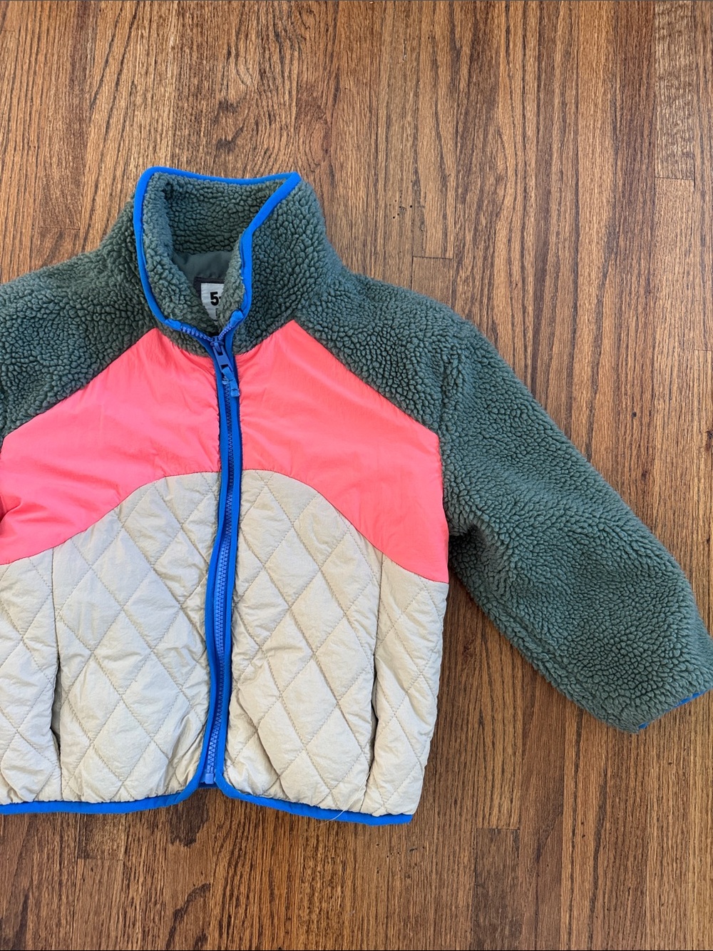 COTTON ON Kids Colorblock Sherpa Jacket with Quilted Panels 5/6